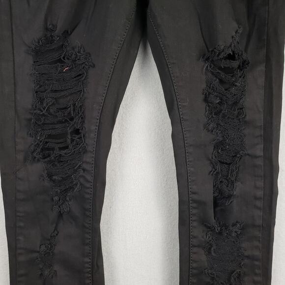 Machine Size 5 Low Rise Distressed Skinny Jean Black Thrashed Frayed Punk Grunge - Picture 2 of 11